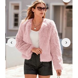 PrettyGarden pink cropped faux fur jacket-M NWOT R $49